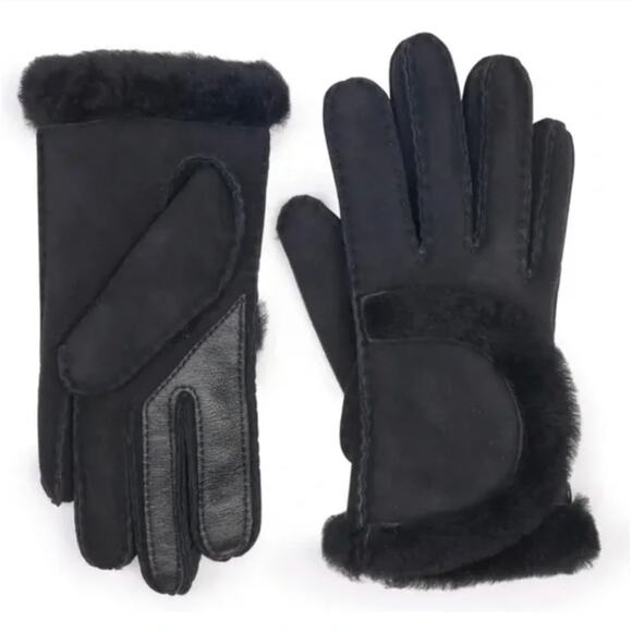 NWT UGG Sheepskin Exposed Seam Glove Size M Black - Picture 1 of 8